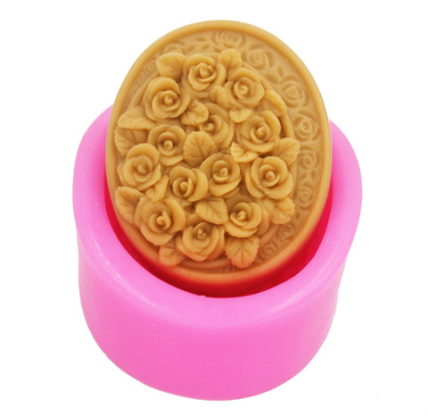 Smello's Oval Rose Embossed Floral Silicone Soap Moulds (SC 106)