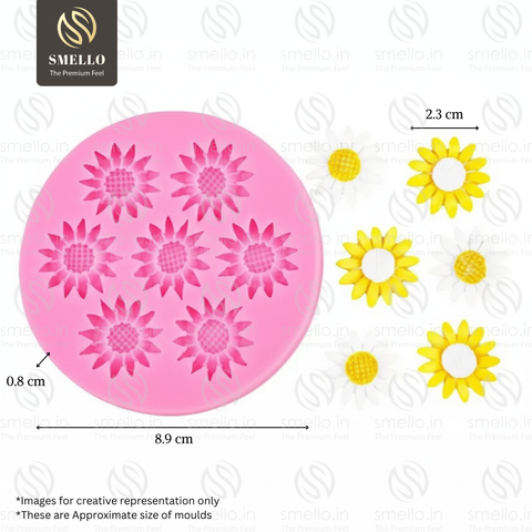 Smello's 7 Cavity Daisy Flower Silicone Fondant Mould (FB 157)