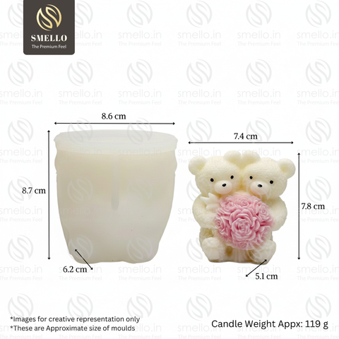 Smello 3D Teddy Bear holding a Bouquet of Roses Silicone mould for Candles, Soap & Resin (SCM 280)