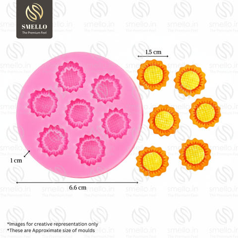 Smello's 7 Cavity Mini Sunflower Flower Silicone Fondant Mould (FB 159)