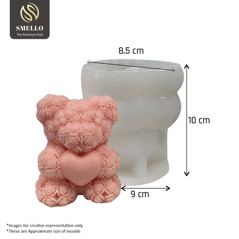 Smello's 3D Heart Rose Bear Candle Silicone Mould (SCM 193)