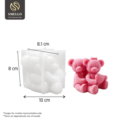 Smello's Couple Teddy Bear With Heart Candle Silicone Mould (SCM 196)