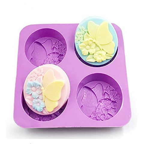 Smello's 4 Cavity Oval Butterfly Flower Silicone 3D Multi Cavity Mould (MC 109)