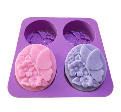 Smello's 4 Cavity Oval Butterfly Flower Silicone 3D Multi Cavity Mould (MC 109)